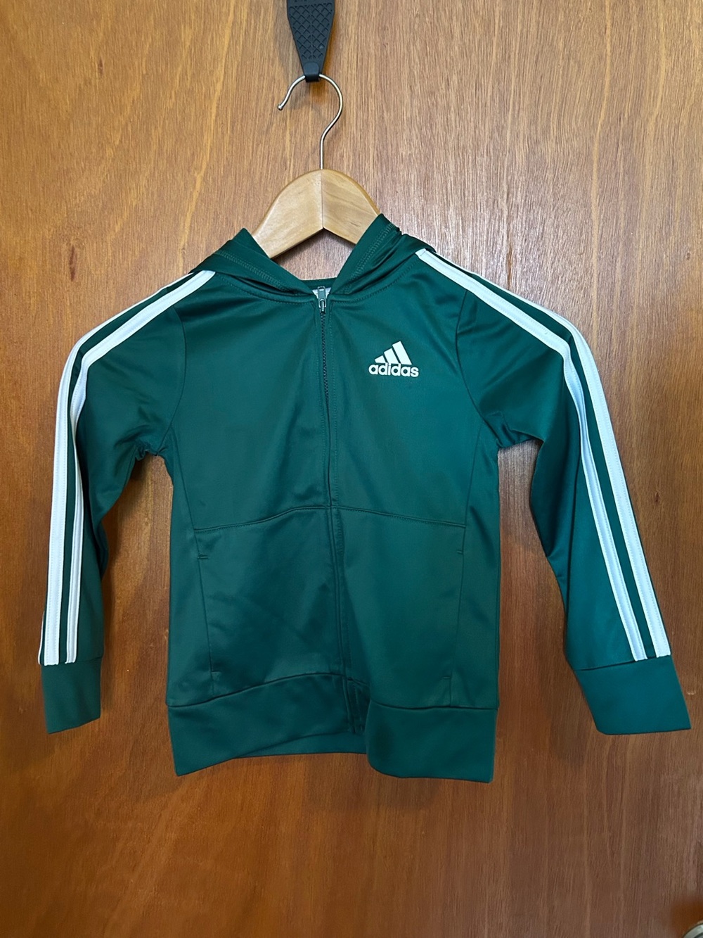 Adidas Green Kids Zip Hoodie with White Stripes size 4T